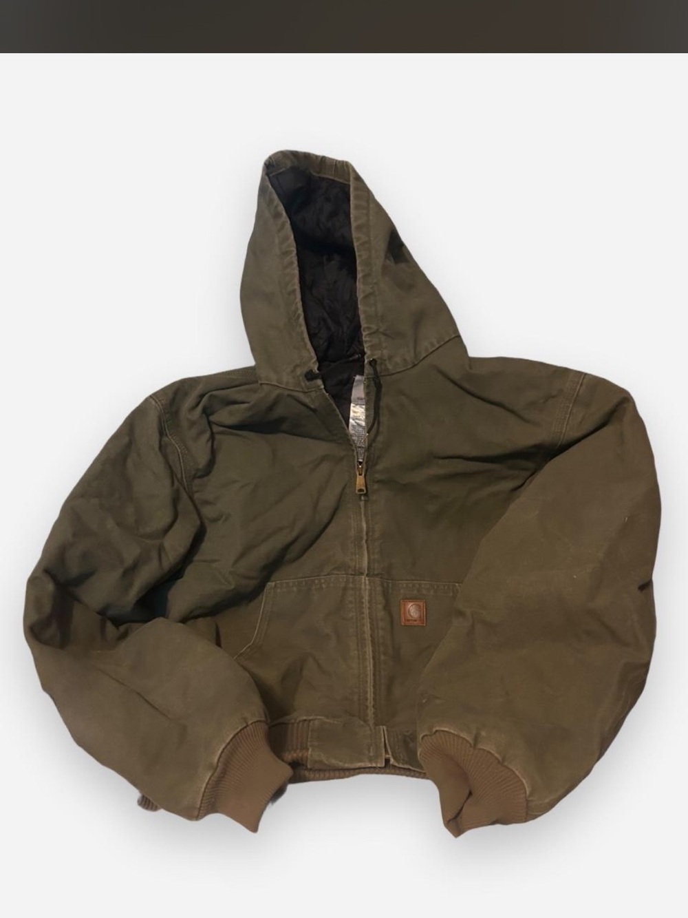 Carhartt Olive Green active jacket bomber jacket with hood size L - Picture 2 of 5